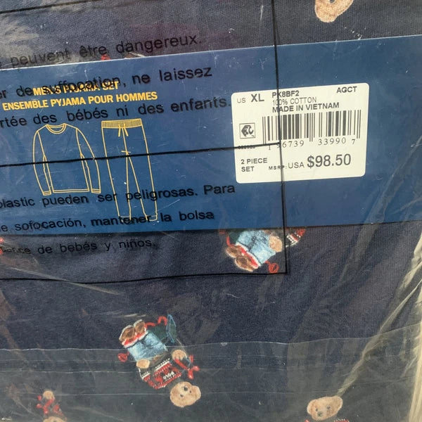 NEW Ralph Lauren Polo Mens XL Pajama Set Teddy Bear Black Cotton Long Sleeve RL