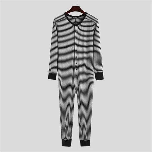 Mens One-Piece Pajamas Long Sleeve Button Bodysuits Jumpsuits Sleepwear Overalls