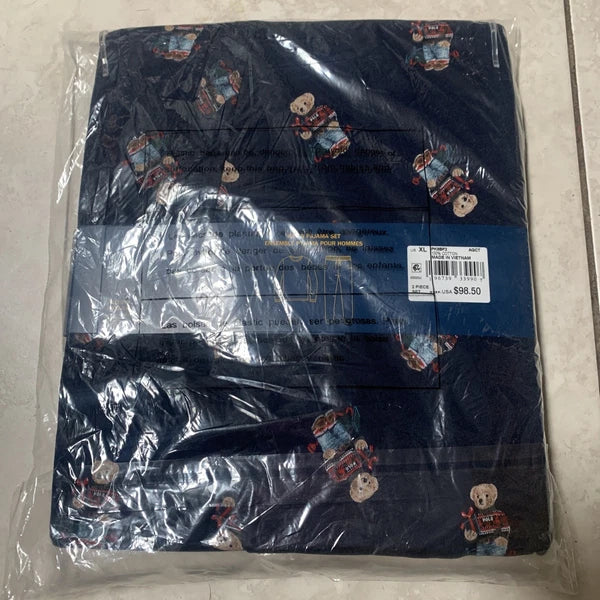 NEW Ralph Lauren Polo Mens XL Pajama Set Teddy Bear Black Cotton Long Sleeve RL