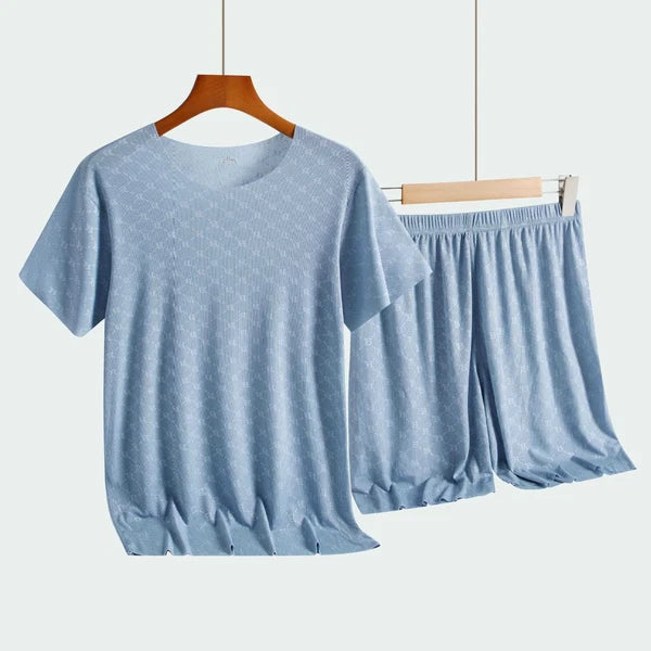 Summer Men's Home Wear Short Sleeve Modal Printing Pajama Pants Suit Cool Touch