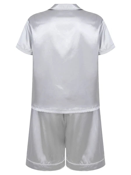 Men's Short Sleeve Satin Pajama Set with Shorts Classic Sleepwear Loungewear