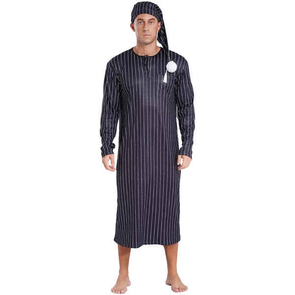 Mens Nightgowns Arabian Pajamas Striped Nightwear Loose Fit Up Cosplay Costume