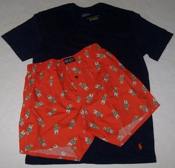 NWT Polo Ralph Lauren Orange/Navy BEACH BEAR Pajama/Undies BOXER SET Men XL PONY