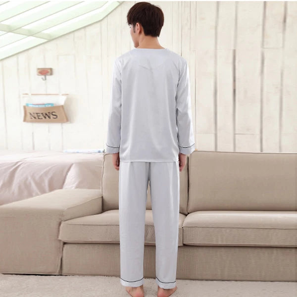 NWT 2PCS Mens Silk Satin Pajamas Sleepwear Pyjamas PJS Long Sleeve M031 M L XL