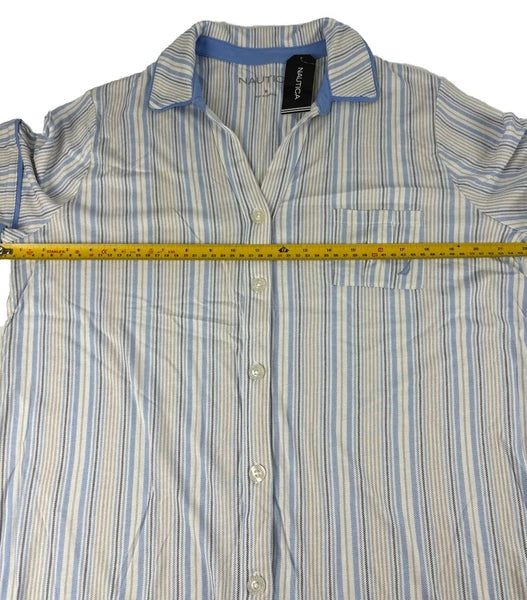 Nautica Mens 2 Piece Short Sleeved, Cropped Pants, Striped Pajama Set Size M