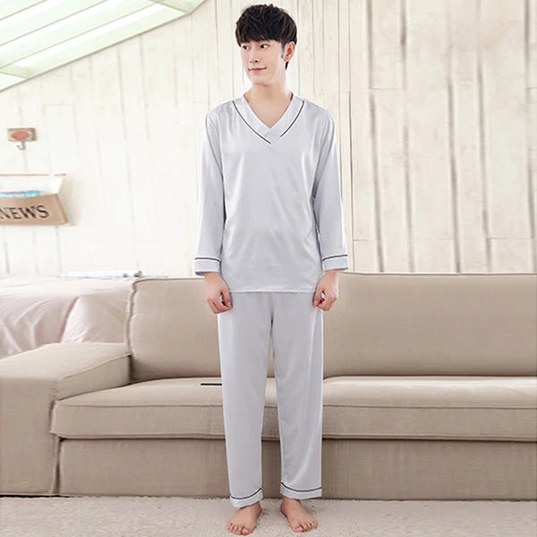 NWT 2PCS Mens Silk Satin Pajamas Sleepwear Pyjamas PJS Long Sleeve M031 M L XL