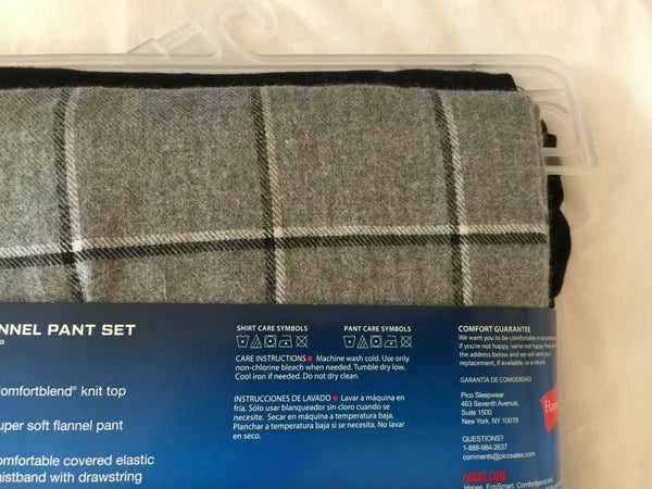 NWT Men's Hanes Long Sleeve Crew Top - Flannel Pant - Set Pajamas PJs Red / Gray