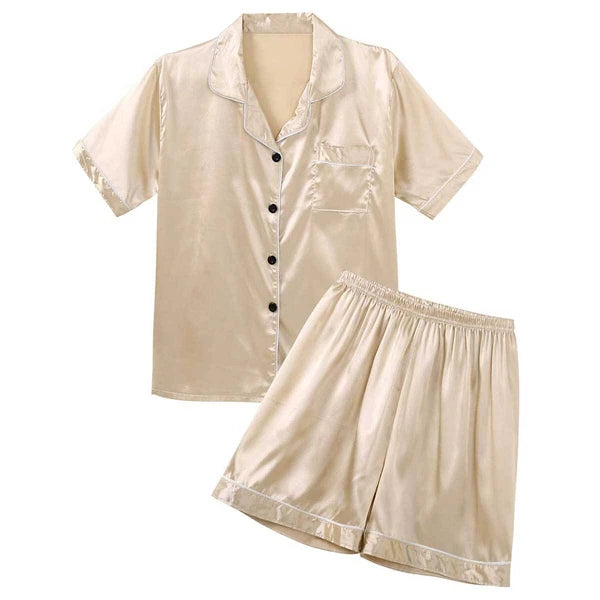Men's Short Sleeve Satin Pajama Set with Shorts Classic Sleepwear Loungewear