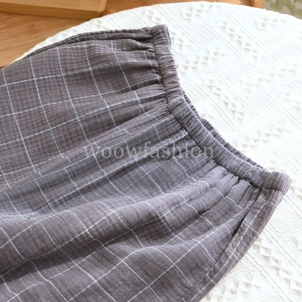 Men Cotton Gauze Long Sleeve Pajamas Set Sleepwear & Loungewear Button Down Pjs