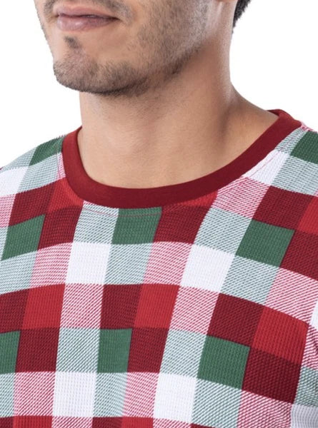 Men's XL Red Green White Holiday Plaid 2 Pc Thermal Pajama Sleep Set NWT