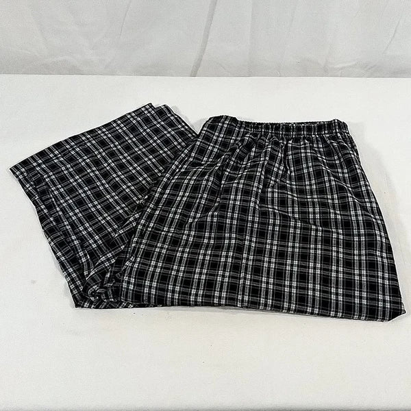 Men's Hanes Broadcloth Long Sleeve Pajama Set - Black Plaid - Various Szs - NWT