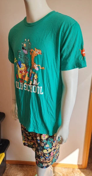 Nickelodeon Mens Old School 90s Cartoons Printed 2 Piece Pyjama Set Size XXL New