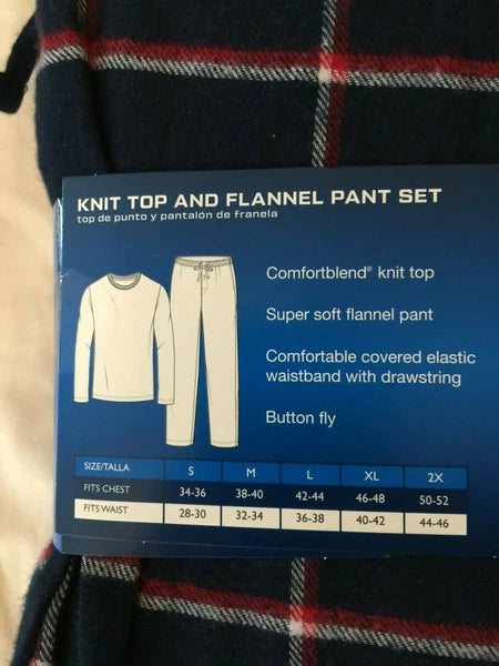 NWT Men's Hanes Long Sleeve Crew Top - Flannel Pant - Set Pajamas PJs Red / Gray