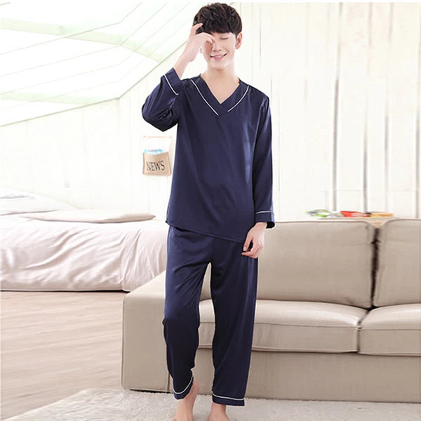 NWT 2PCS Mens Silk Satin Pajamas Sleepwear Pyjamas PJS Long Sleeve M031 M L XL