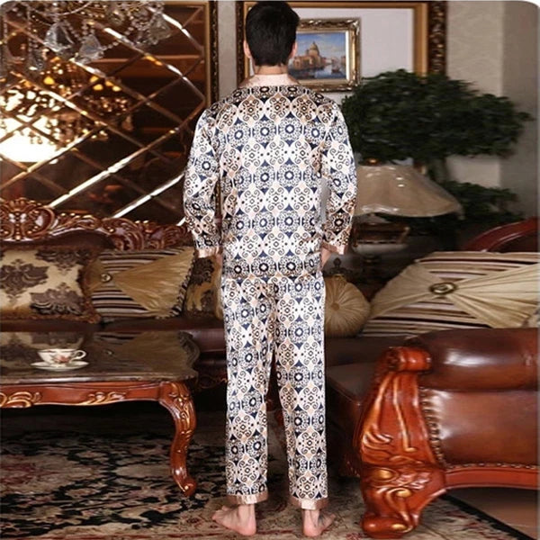 NWT 2PCS Mens Silk Satin Pajamas Sleepwear Pyjamas PJS Long Sleeve M029 M L