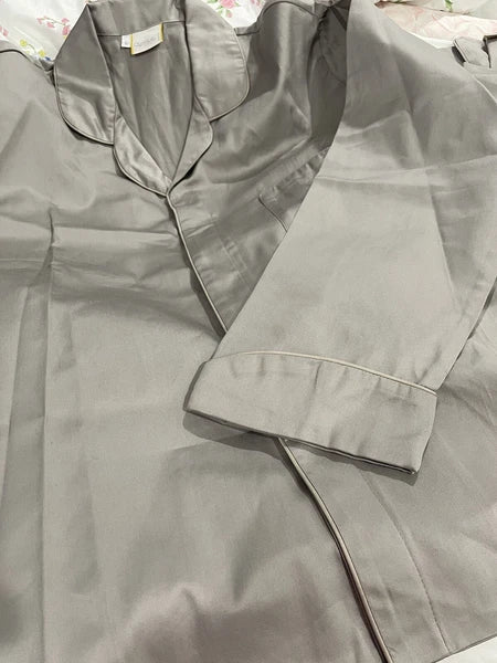 Quagliotti Italy New 2pc Men Pajamas L/XL Grey Taupe 100% Cotton Sateen