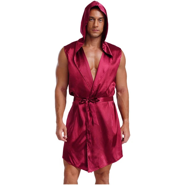 Mens Homewear Lace Up Pajama Robe With Belt Satin Nightwear Hot Spring Outfits