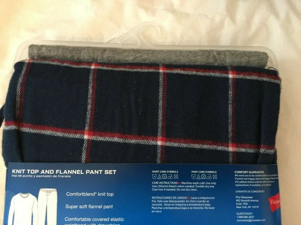 NWT Men's Hanes Long Sleeve Crew Top - Flannel Pant - Set Pajamas PJs Red / Gray