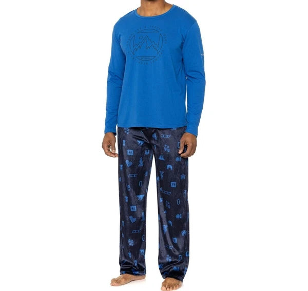 NWT Columbia Black MINKY FLEECE Pants/Royal Blue Top Pajama/Lounge Set Men's M