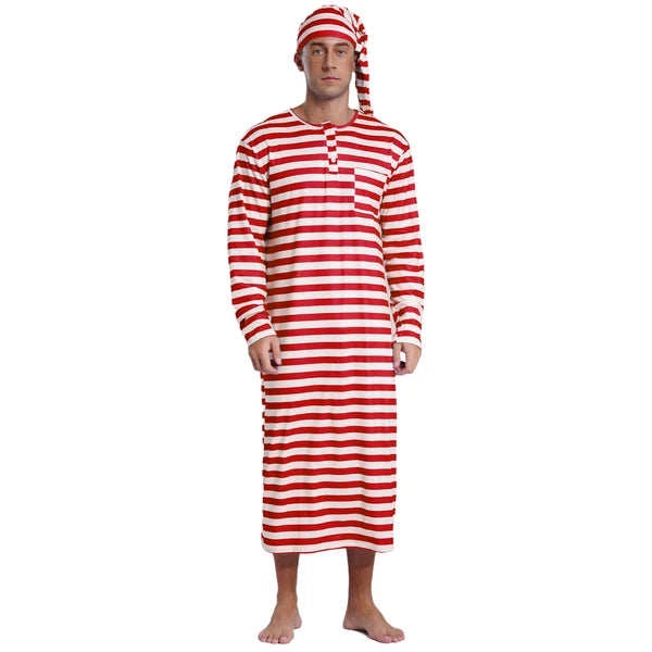 Mens Robe + Hat Set Raves Nightwear Christmas Bathrobe Sissy Home Dress-