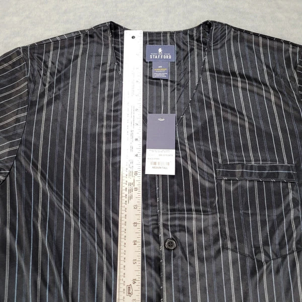 Stafford Pajama Set Satin Black Stripe Sleepwear S/S Shirt & Shorts Mens MT NWT