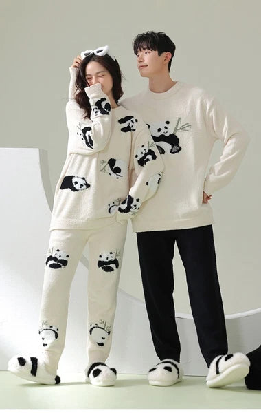 New Couple Casual Homewear Winter Warm Comfortable Panda Fashionable Pajamas Set