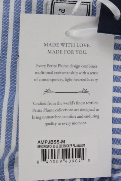 Petite Plume Men's Seersucker Pajama Set M French Blue NWT