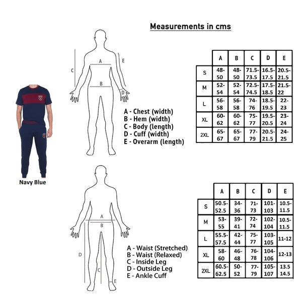 West Ham United FC Mens Pyjamas Long Premium Set OFFICIAL Football Gift