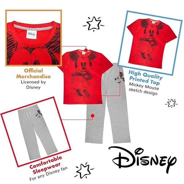 Men's Disney Mickey Sketch Long Pyjamas Set Pajama Pyjamas Pjs Size Large