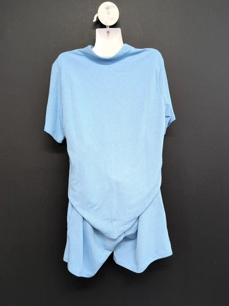 Mens Polo Short Sleeve Button Up Shirt and Shorts Pajama Set Size M Blue