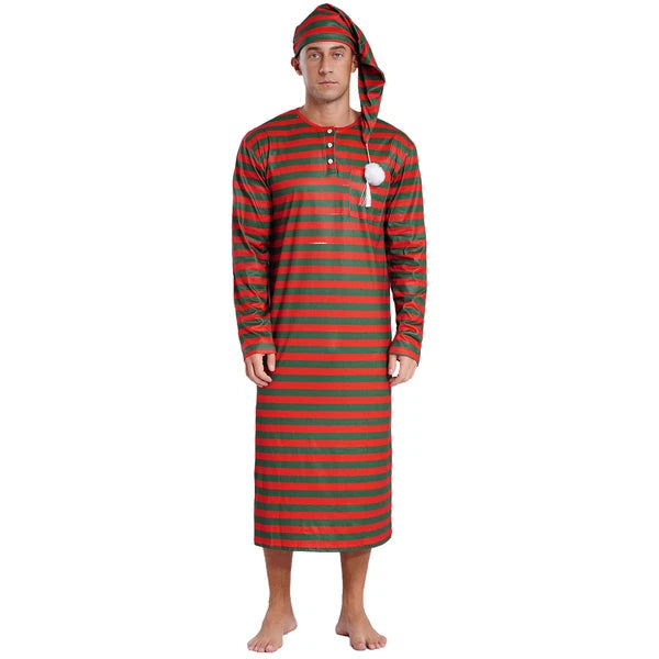 Mens Robe + Hat Set Raves Nightwear Christmas Bathrobe Sissy Home Dress-