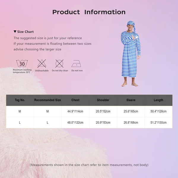 Mens Robe + Hat Set Raves Nightwear Christmas Bathrobe Sissy Home Dress-