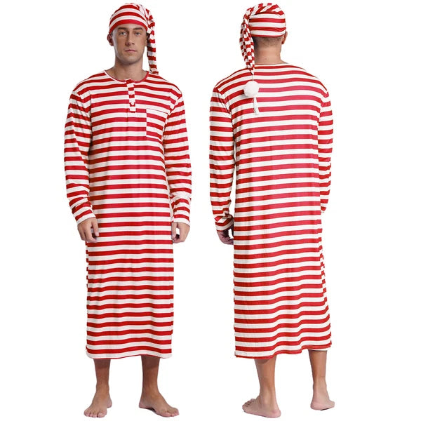 Mens Robe + Hat Set Raves Nightwear Christmas Bathrobe Sissy Home Dress-