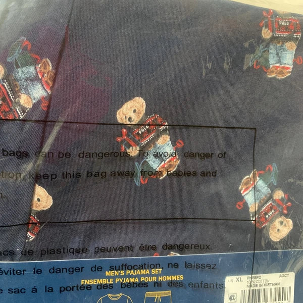 NEW Ralph Lauren Polo Mens XL Pajama Set Teddy Bear Black Cotton Long Sleeve RL
