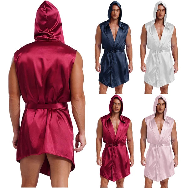 Mens Homewear Lace Up Pajama Robe With Belt Satin Nightwear Hot Spring Outfits