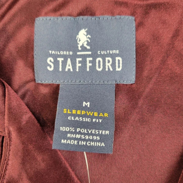 Stafford Pajama Set Satin Madeira Wine Sleepwear L/S Shirt & Pants Mens M NWT