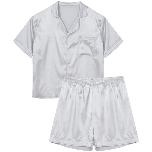 Men's Short Sleeve Satin Pajama Set with Shorts Classic Sleepwear Loungewear
