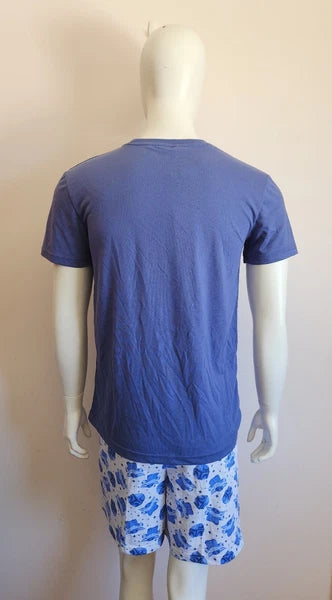 Star Wars Mens Mandalorian Blue Grey Printed 2 Piece Pyjama Set Size S New