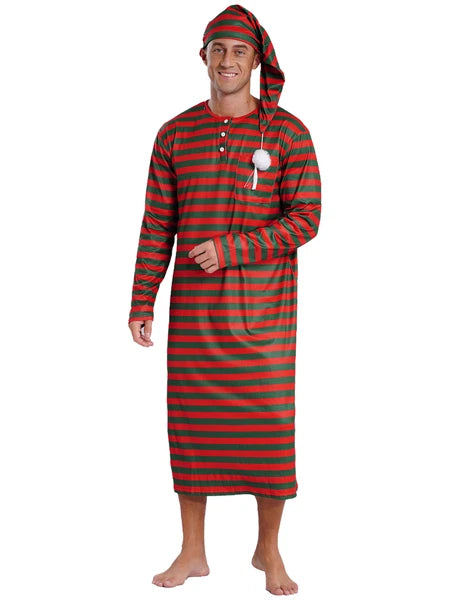 Mens Robe + Hat Set Raves Nightwear Christmas Bathrobe Sissy Home Dress-