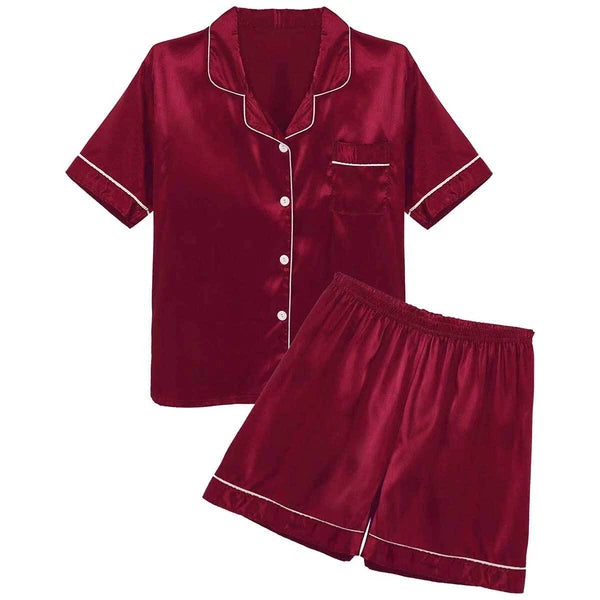 Men's Short Sleeve Satin Pajama Set with Shorts Classic Sleepwear Loungewear