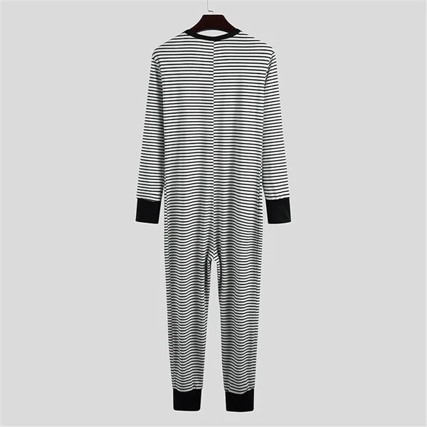 Mens One-Piece Pajamas Long Sleeve Button Bodysuits Jumpsuits Sleepwear Overalls