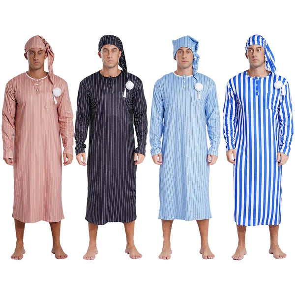 Mens Nightgowns Saudi Nightwear Plaid Pajamas Nightshirt Loungewear Sleeping Up