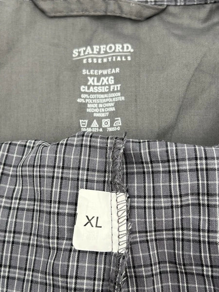 Stafford Mens Pajama Set Gray Plaid XL Long Sleeves Pants Lightweight