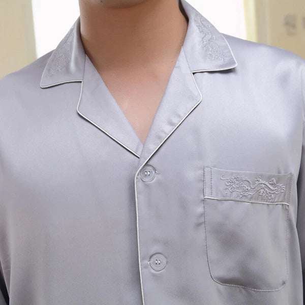 NWT 2PCS Mens Silk Satin Pajamas Sleepwear Pyjamas PJS Long Sleeve M038 M L