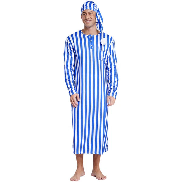 Mens Nightgowns Arabian Pajamas Striped Nightwear Loose Fit Up Cosplay Costume