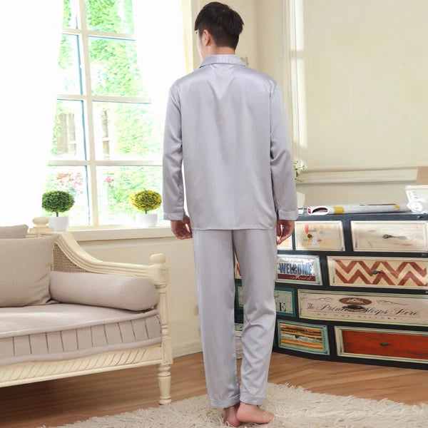 NWT 2PCS Mens Silk Satin Pajamas Sleepwear Pyjamas PJS Long Sleeve M038 M L