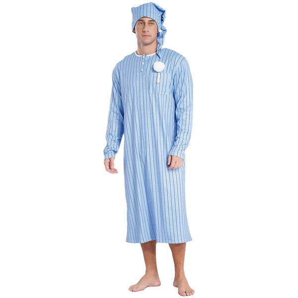 Mens Nightgowns Arabian Pajamas Striped Nightwear Loose Fit Up Cosplay Costume