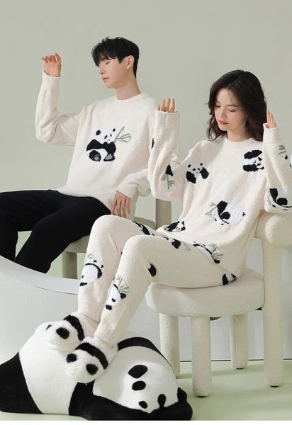 New Couple Casual Homewear Winter Warm Comfortable Panda Fashionable Pajamas Set