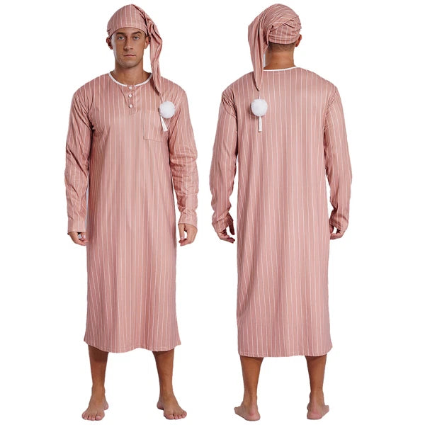 Mens Nightgowns Arabian Pajamas Striped Nightwear Loose Fit Up Cosplay Costume