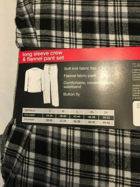 NWT Men's Hanes Long Sleeve Crew Top - Flannel Pant - Set Pajamas PJs Red / Gray